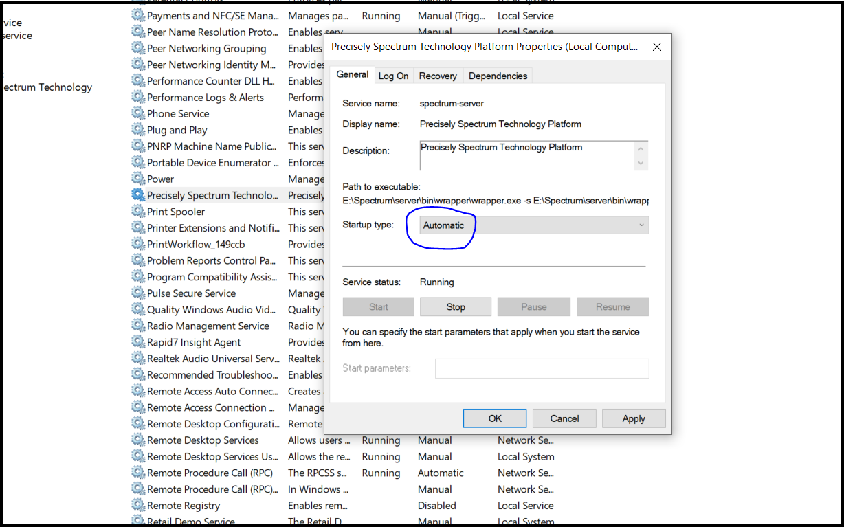 Autostart Spectrum application services on boot in Windows