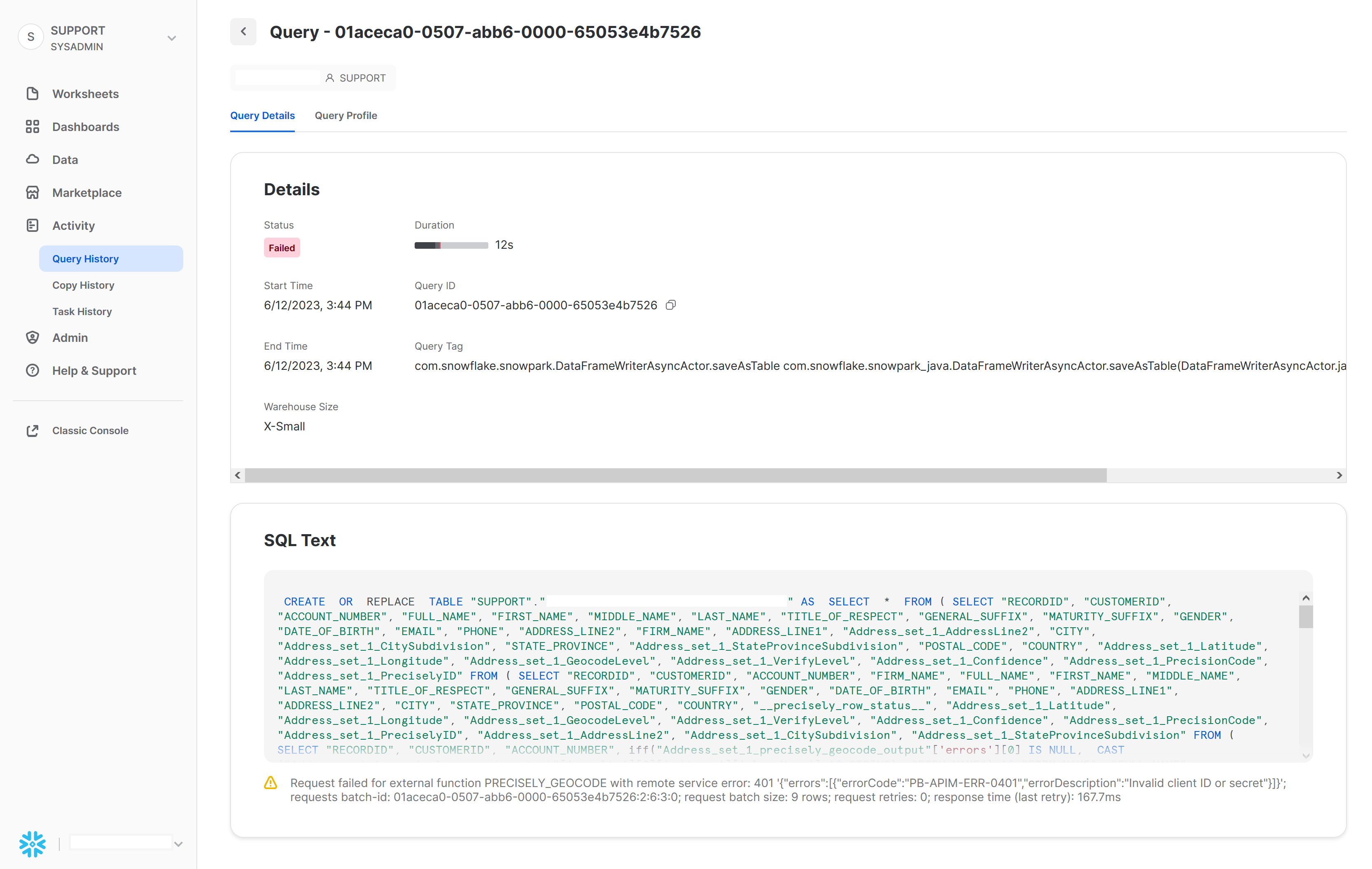 Troubleshooting failed Data Quality jobs on Snowflake