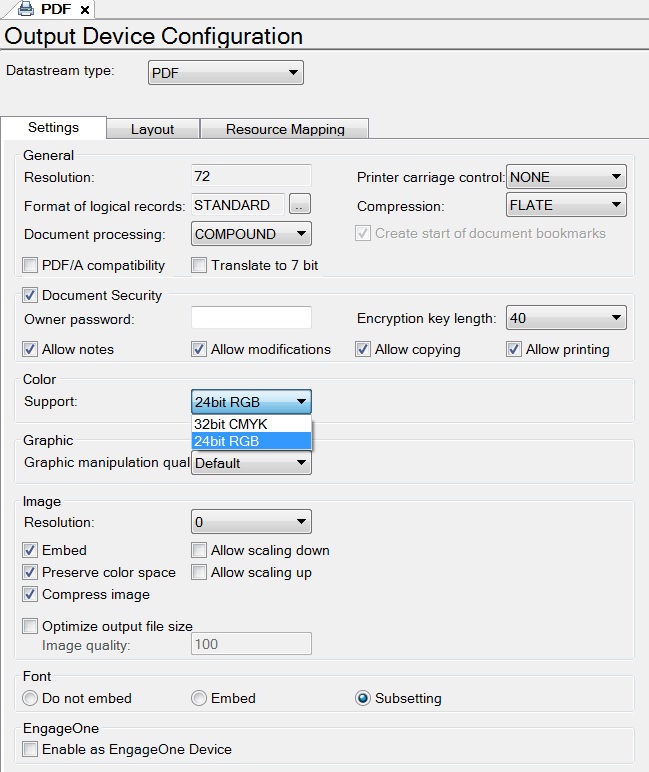 How to map RGB to CMYK colour in EngageOne Designer