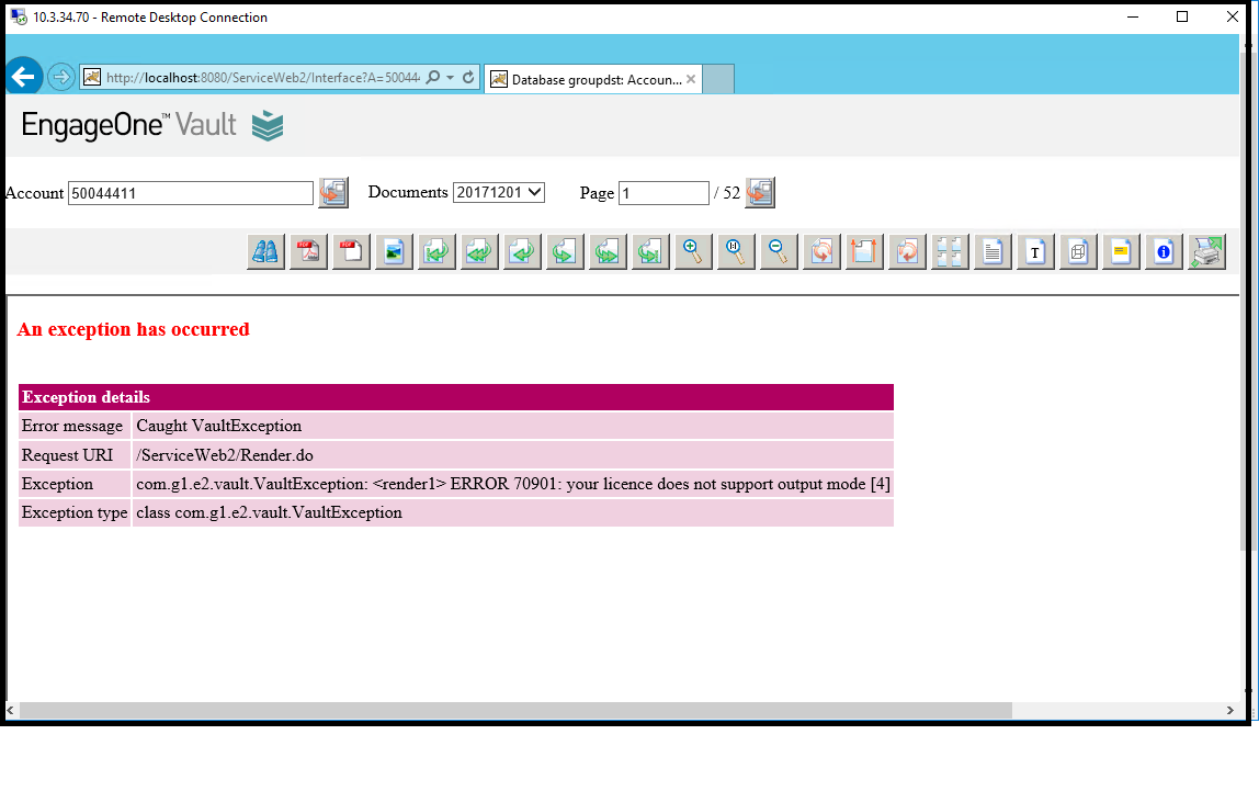 'ERROR 70901' in EngageOne Vault