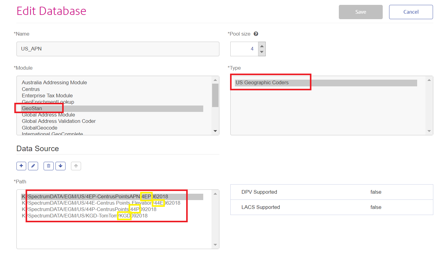 What data needs to be set for a Spectrum Database Resource to Produce