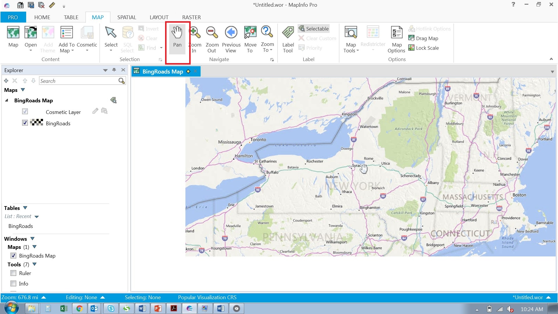 Bing imagery (Aerial, Hybrid, Roads) and MapInfo Pro