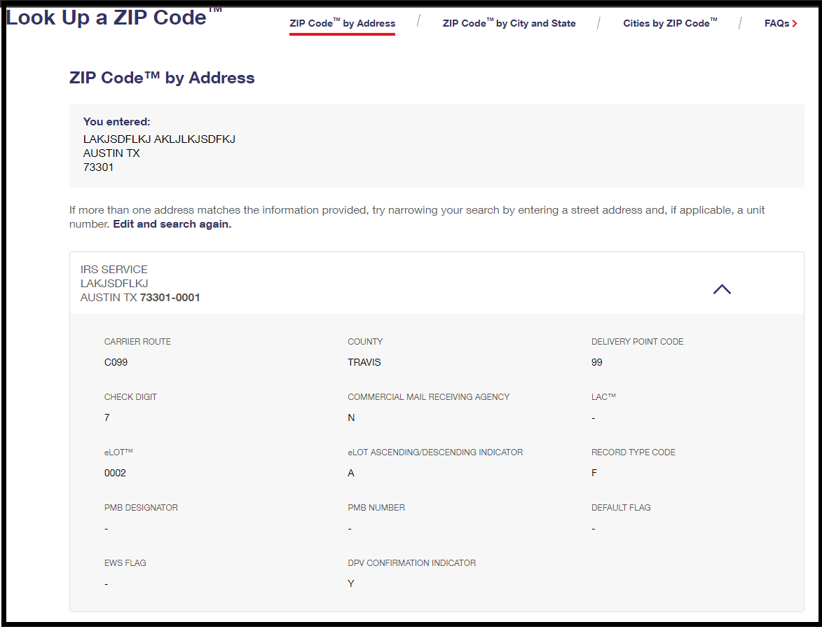 Getting DPV as 'Y' from ValidateAddress service for an invalid address ...