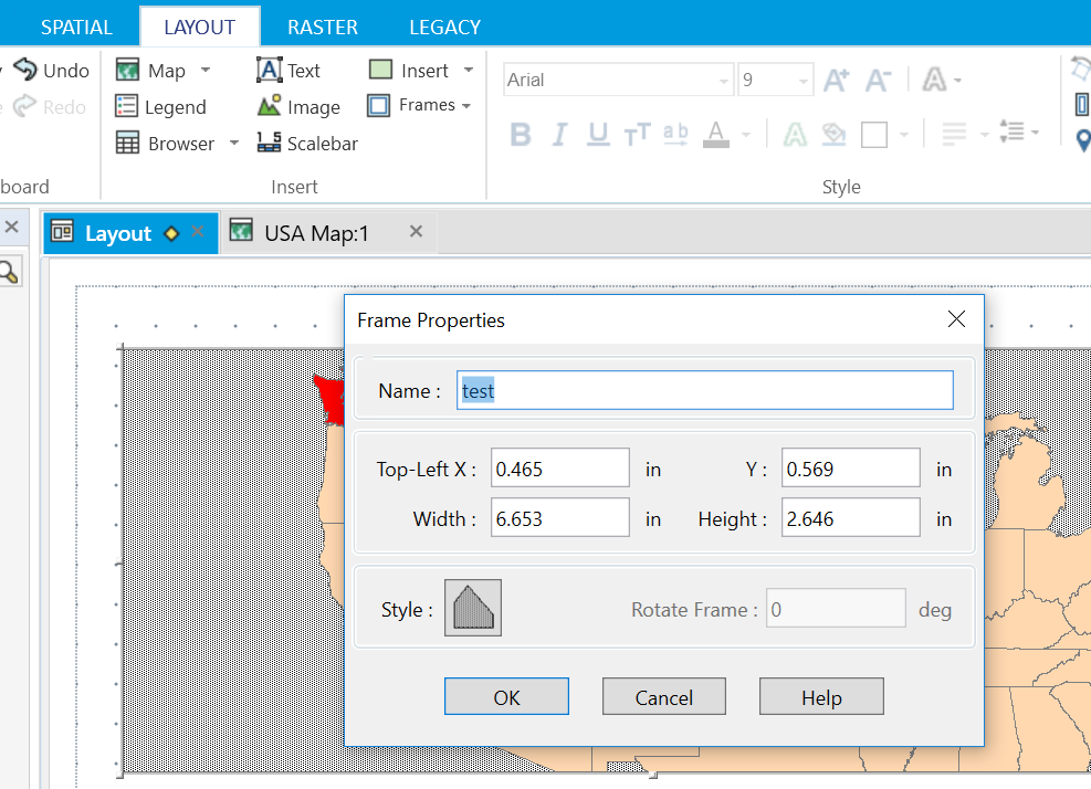 MapInfo Pro 64-bit and the Rotate Frame dialog at Frame Properties in ...
