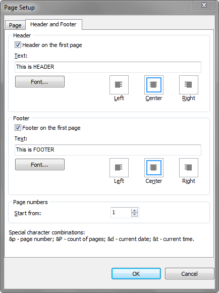 Adding header and footer in RTF template in Portrait Dialogue