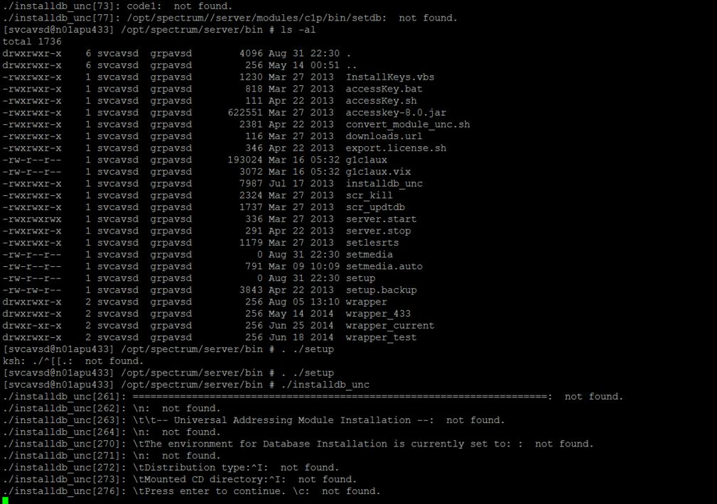 Resolve - installdb_unc script on AIX machine will not execute in Spectrum