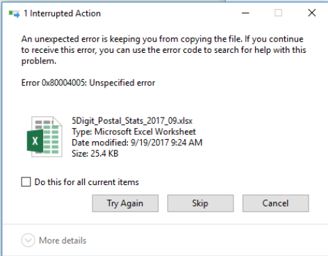 How to resolve error extracting the 2017.09 Multinet 5-digit ZIPCODE ...
