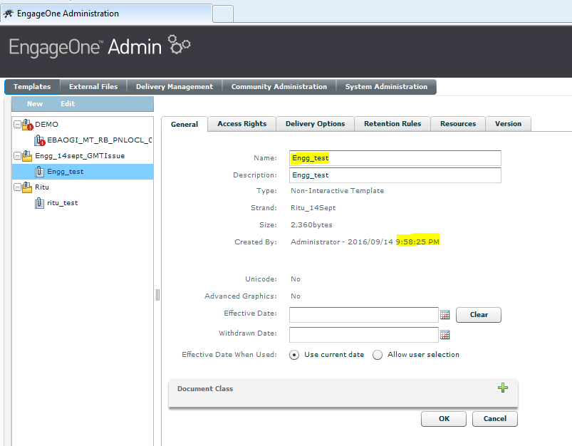EngageOne : Incorrect time-stamp shown after template import in ...