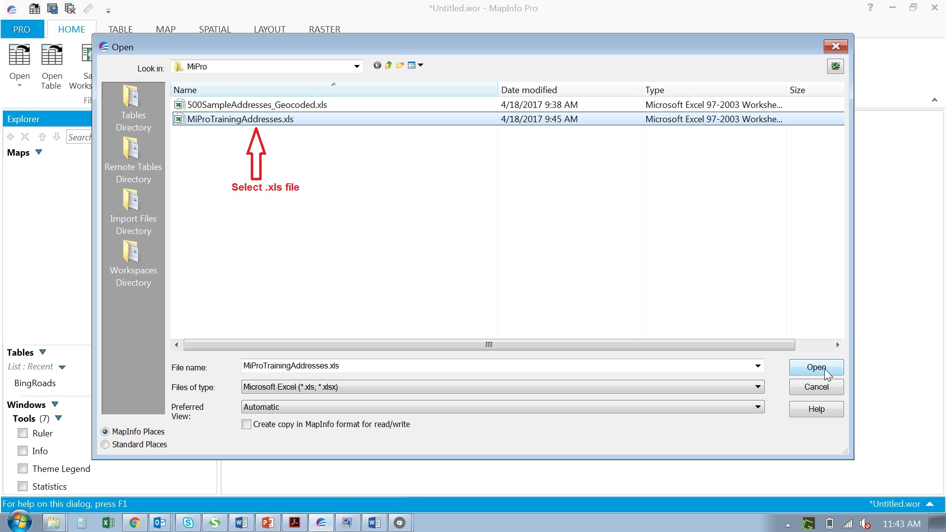 Working with Excel files in MapInfo Pro