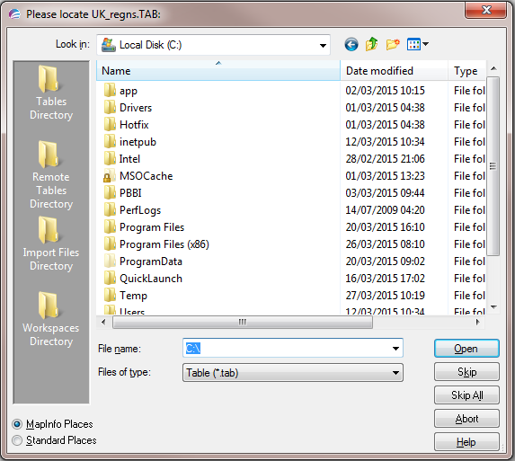 Workspace cannot find table using MapInfo Pro