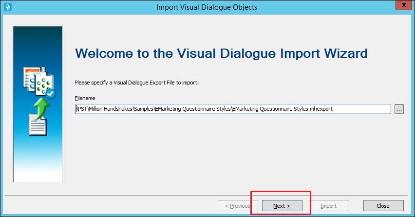Importing sample questionnaire styles in Portrait Dialogue