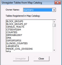 How to remove records from the mapinfo.mapinfo_mapcatalog table