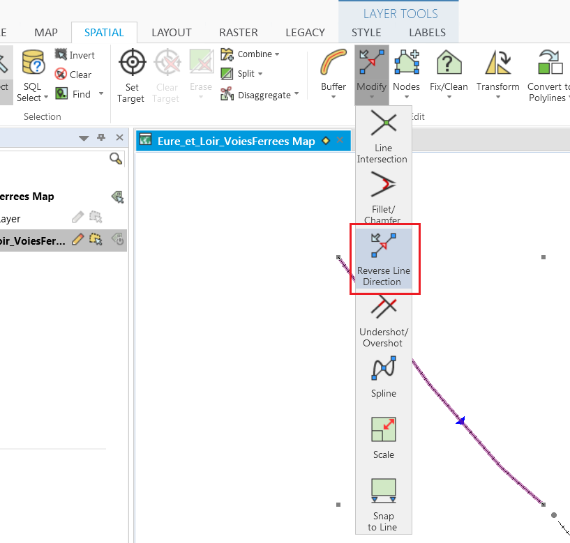 Reversing line direction in MapInfo Pro