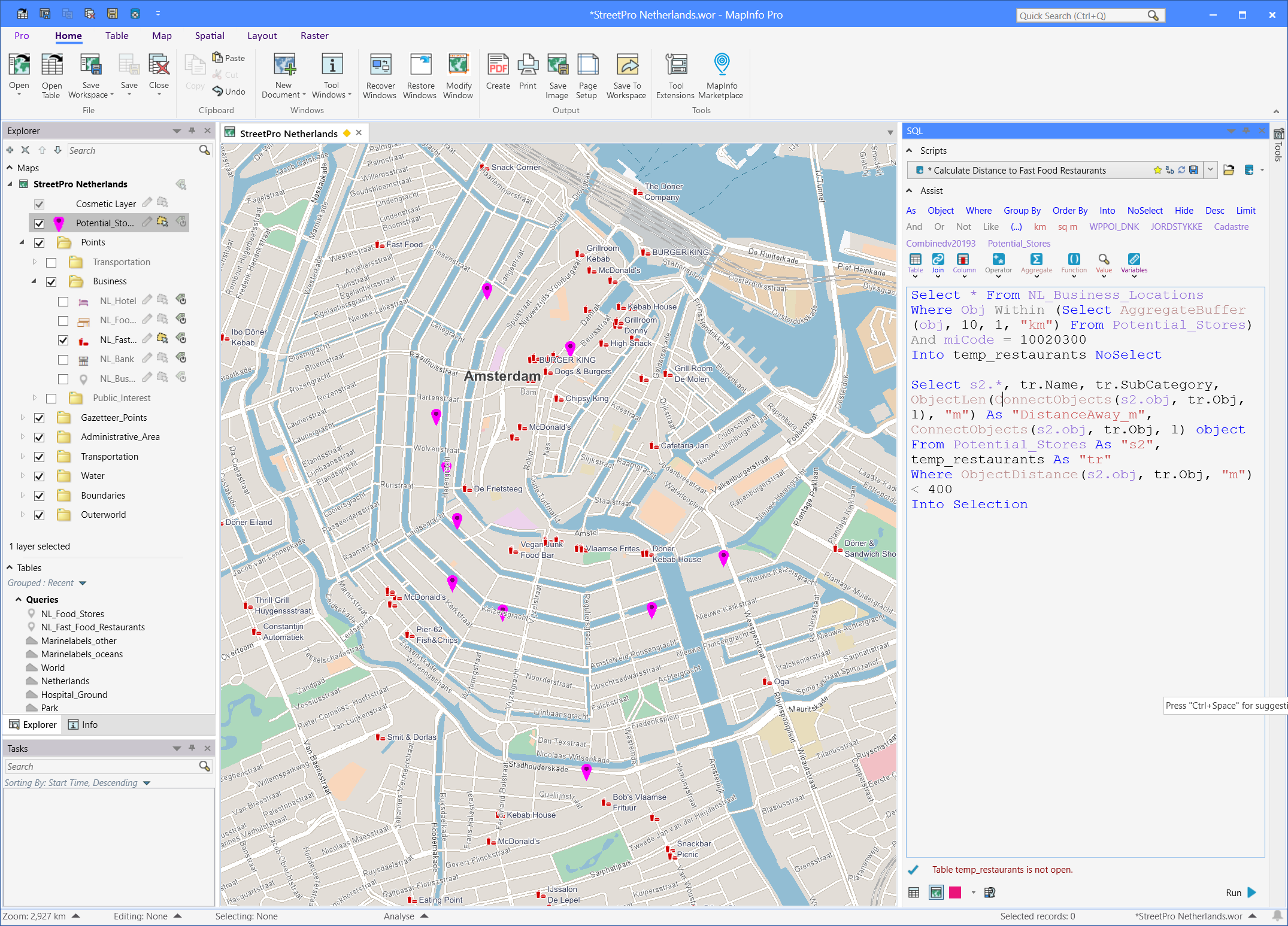 MapInfo Pro new SQL dialog and finding features near other features