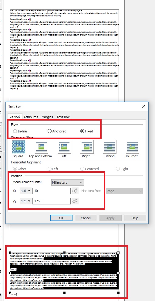 Text box in a fixed position being overwritten by repeating data in ...