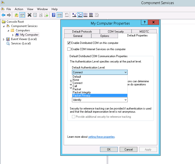 Portrait Dialogue - Is DCOM with encryption supported?
