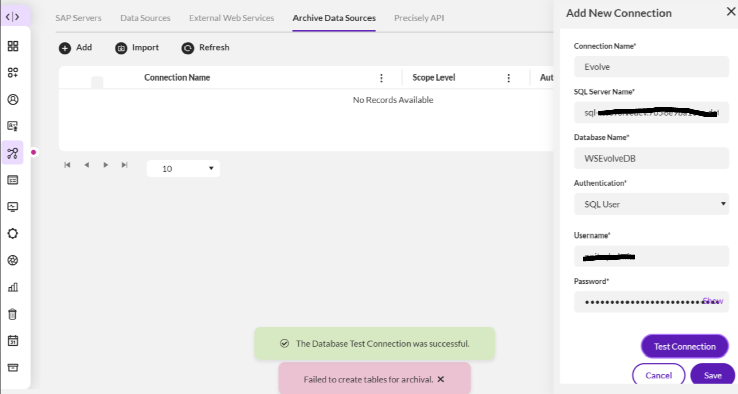 "Failed to create tables for archival" error when trying to archive the ...