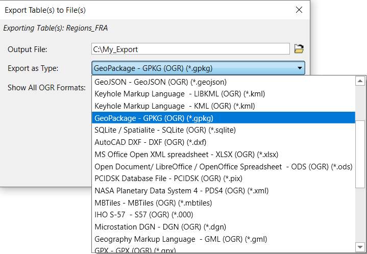 Exporting layers to Geopackage format with MapInfo Pro