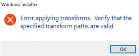 Resolving error "Error applying transforms. Verify that the specified ...