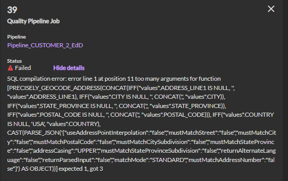DIS snowflake UDF error SQL compilation error