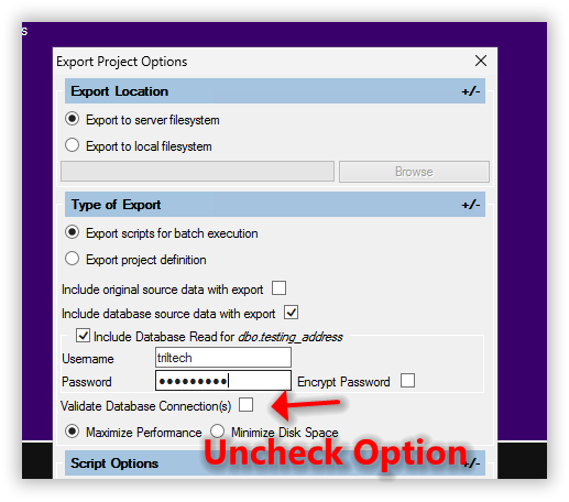 Trillium - Batch Export with DB connection Error