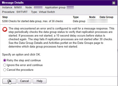 Assure MIMIX: Virtual Switch stuck on step 'Checks for started data ...