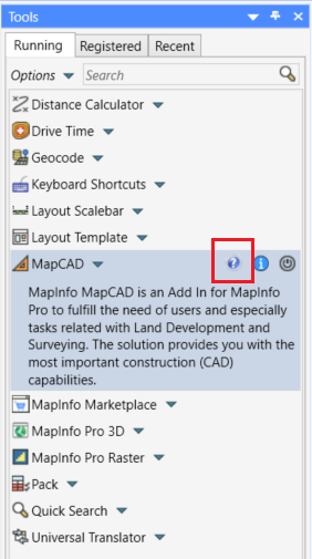 Finding Help for MapInfo Pro MapCad tools