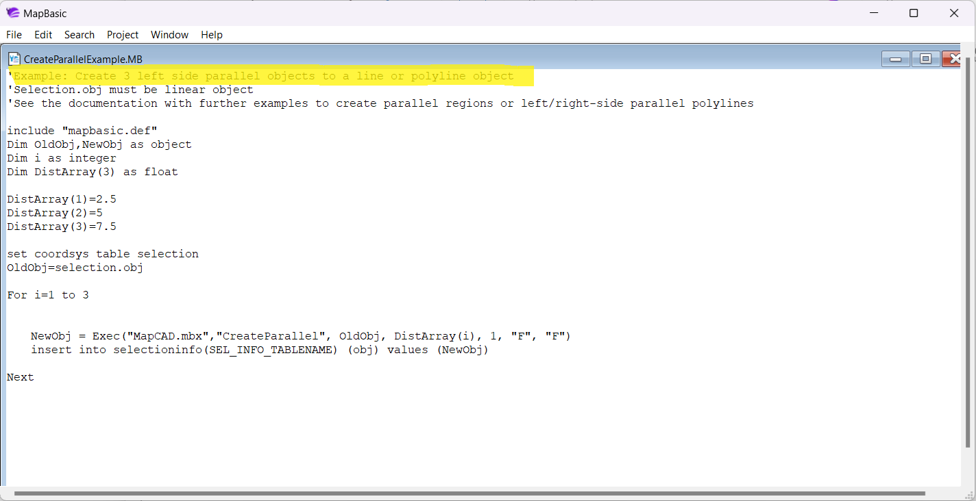 Automating CreateParallel function using MapCAD tool executable via ...