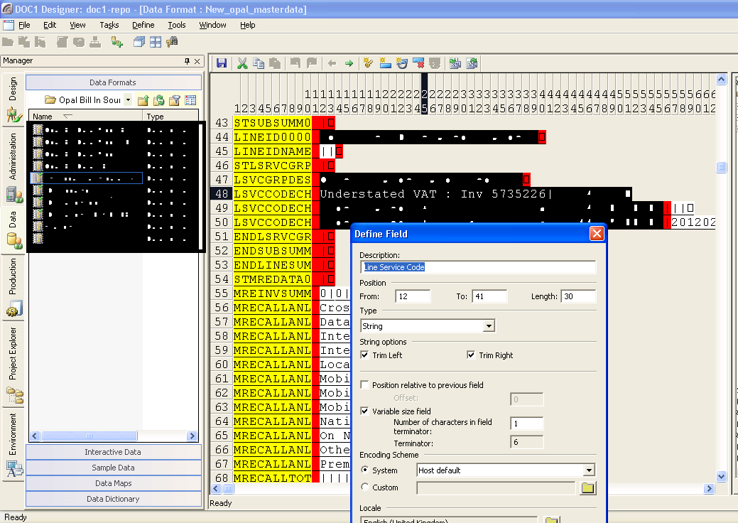 Mismatch in the length of the field observed between Data format and ...