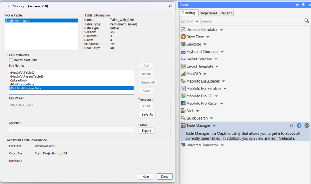 Using a creation date in a MapInfo Pro table