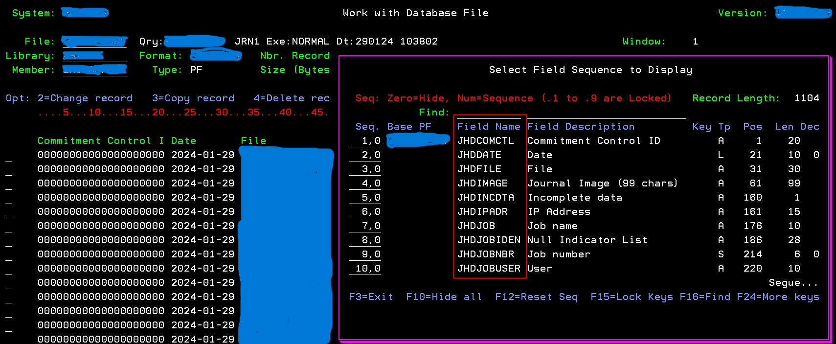 AMR journal header file field names changed (from $COMCTL to JHDCOMCTL ...