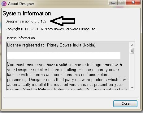 Finding the version of EngageOne Designer