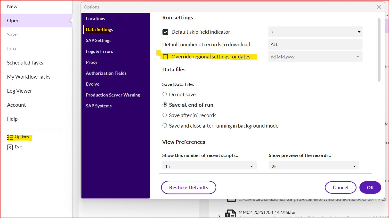 Conversion Exit Option on a preview run show Index was outside the ...
