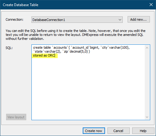 Storage format of Hive tables in Connect For Big Data