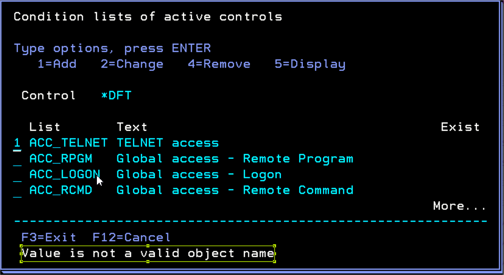 Point ACC_TELNET - ADDQJLCN - Value is not a valid object name